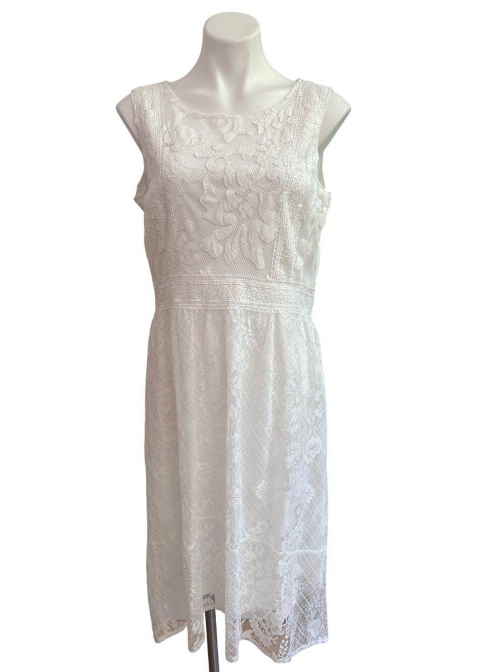 Rebe Women's County Festival White Sleeveless Lace Midi Dress, Size 10